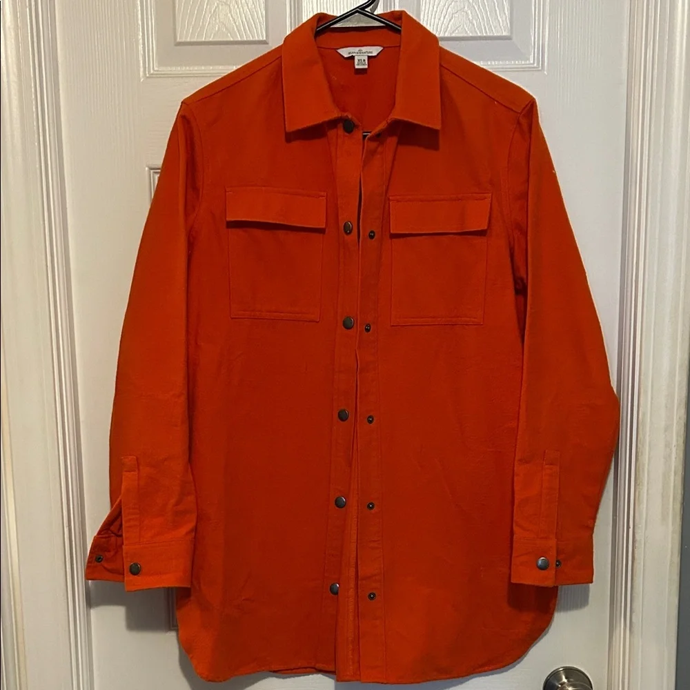 LL Bean Signature Ladies Chamois Snap Front Tunic, Size XS, Orange - Picture 1 of 4